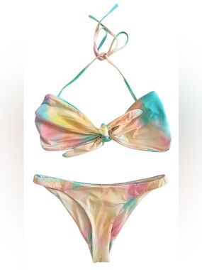 Bond-Eye Australia Pastel Tie Dye Bikini Set S Knot Front Top Cheeky Bottom